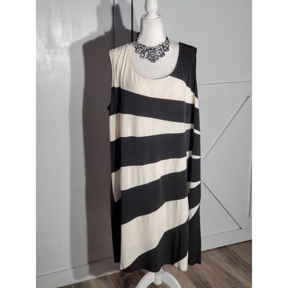 CATHERINES BODYCON DRESS WHITE/BLACK SLEEVELESS POLY/SPANDEX SIZE 3XWP - Picture 1 of 5